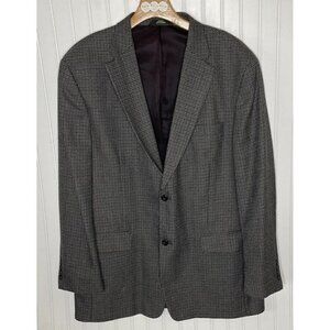 Haggar Collection Mens 46L Wool Blend Houndstooth Gray Black Blazer Sport Jacket